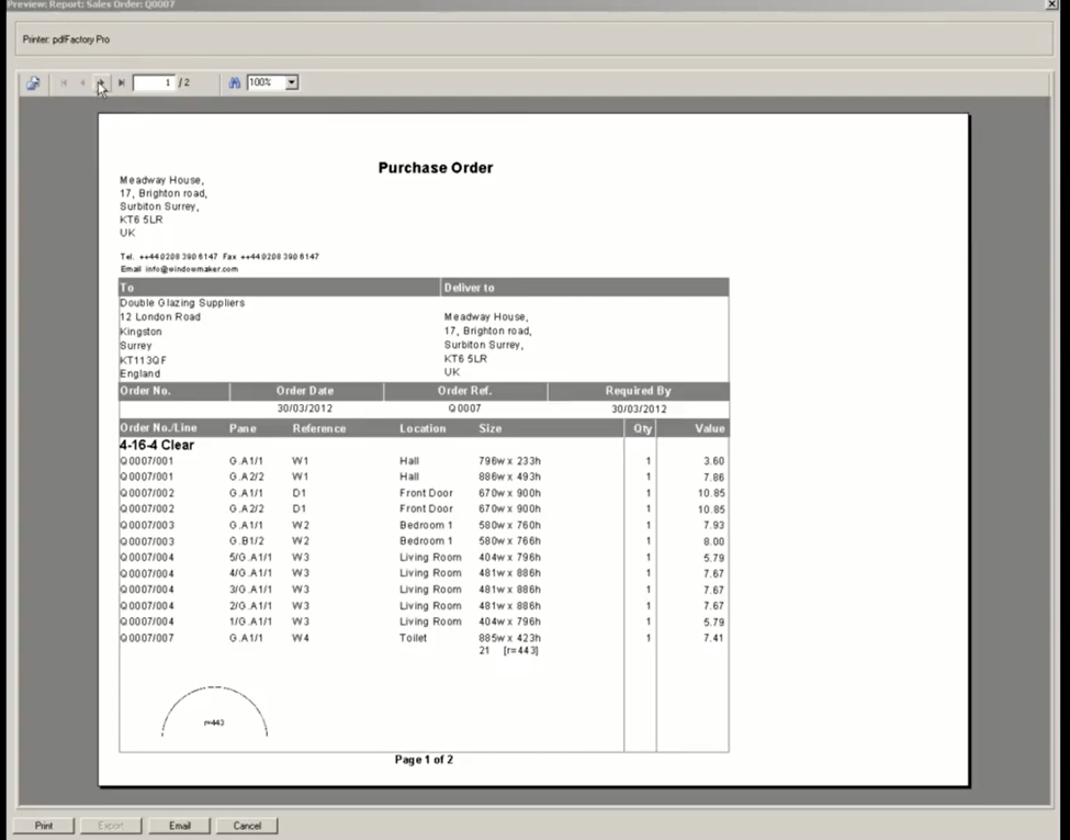 Glass Purchase Order